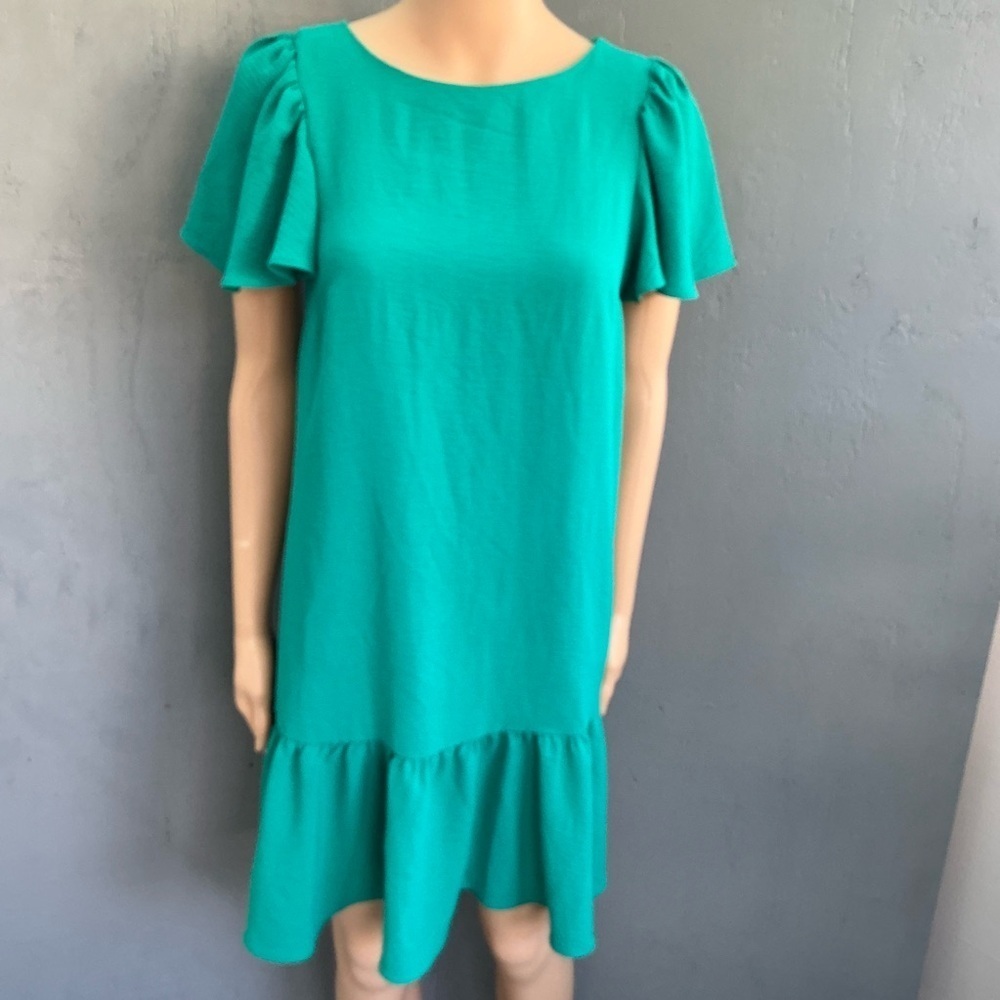 DKNY Women Textured Blue Short Sleeve Ruffle Hem Dress Size 2 MSRP 100